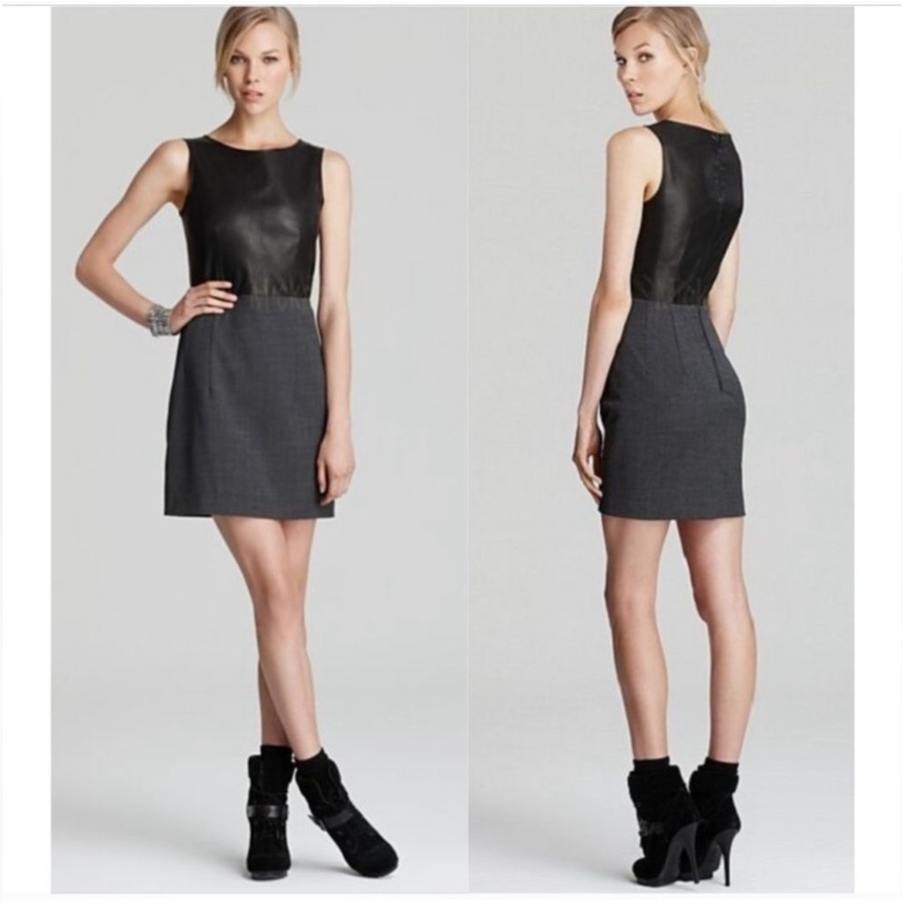 Theory Black and Gray (leather/wool) Sleeveless Dress. Size 4. NWOT. Never worn
